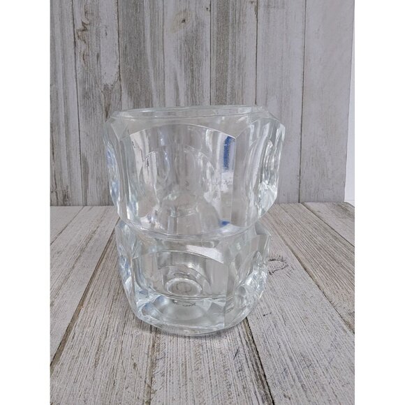 Elements Crystal Art Glass Candle Vase Czech Republic Cubist Style 4 1/2” Heavy - Picture 1 of 4